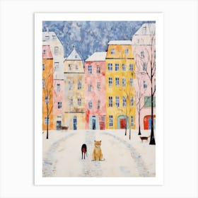 Cat In The Streets Of Vienna   Austria With Snow Art Print