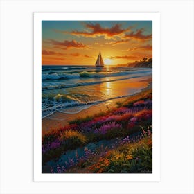 Sailboat At Sunset 3 Art Print