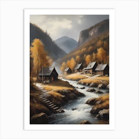 In The Wake Of The Mountain A Classic Painting Of A Village Scene (39) Art Print