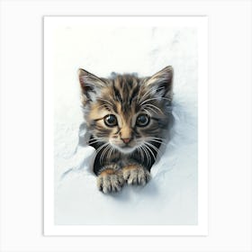 Cute Kitten Cat Peeking From Snow 10 Art Print