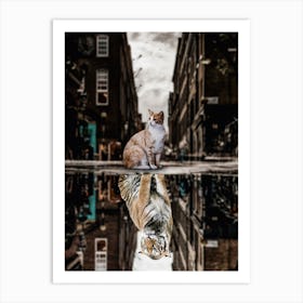 Big Cat Or Big Tiger City Puddle Reflection Art Print