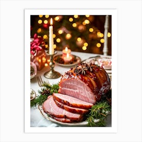 An Entregouted View Of A Glazed Spiced Pork Ham Festooned With A Crown Of Cloves Set On A Lavish C 2 2 Art Print