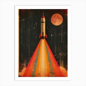 Space Odyssey: Retro Poster featuring Asteroids, Rockets, and Astronauts: Retro Space Rocket Art Print