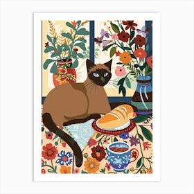 Tea Time With A Siamese Cat 1 Art Print