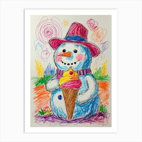 Snowman With Ice Cream Art Print