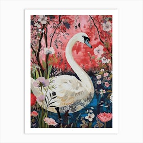 Floral Animal Painting Swan 2 Art Print