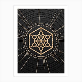 Geometric Glyph Symbol in Gold with Radial Array Lines on Dark Gray n.0270 Art Print