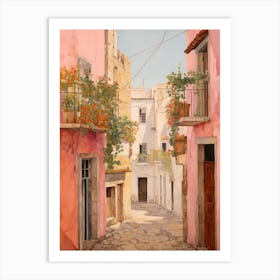 Lagos Portugal 3 Vintage Pink Travel Illustration Art Print
