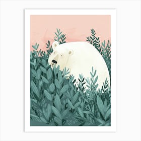 Polar Bear Hiding In Bushes Storybook Illustration 3 Art Print