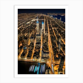 Aerial View Of New York City At Night 1 Art Print