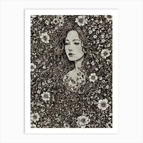 Girl In Flowers Art Print