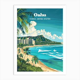 Oahu Hawaii Island Digital Travel Art Affiche