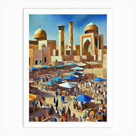 A Bustling Market In An Ancient Arabian City Art Print
