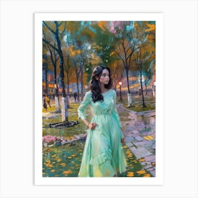 Girl In A Green Dress Art Print