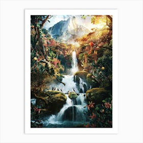 Mountain Waterfall Landscape Painting #3 Art Print