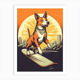 Basenji Dog Skateboarding Illustration 1 Art Print