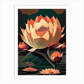 Giant Lotus Retro Illustration 1 Art Print