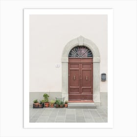 Wooden Red Door And Plants In Tuscany In Italy Art Print