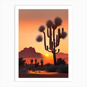 Joshua Tree At Dawn In Desert Vintage Botanical Line Drawing  (10) Art Print