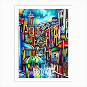 Rome Cityscape, Cubism and Surrealism, Typography Art Print