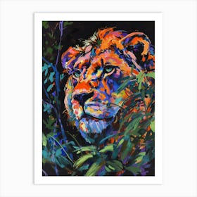 Asiatic Lion Night Hunt Fauvist Painting 1 Art Print