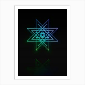 Neon Blue and Green Abstract Geometric Glyph on Black n.0237 Art Print