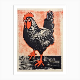 Chicken, Woodblock Animal  Drawing 2 Art Print