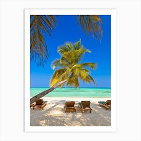 Tropical Beach With Palm Tree Art Print