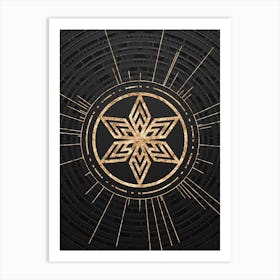 Geometric Glyph Symbol in Gold with Radial Array Lines on Dark Gray n.0211 Art Print
