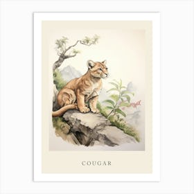 Beatrix Potter Inspired  Animal Watercolour Cougar 4 Art Print