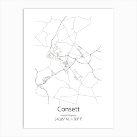 Consett,United Kingdom Minimalist Map Art Print