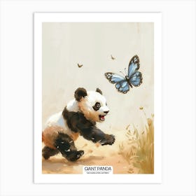 Giant Panda Cub Chasing After A Butterfly Poster 2 Art Print