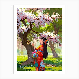 Asian Girl In Kimono Art Print