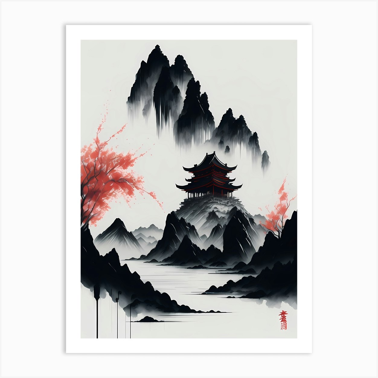 Chinese Landscape Ink Painting Mountains Graphic by 1xMerch