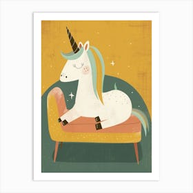 Unicorn Relaxing On The Sofa Muted Pastels 2 Art Print
