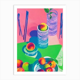 Nectarine Risograph Retro Poster Fruit Art Print