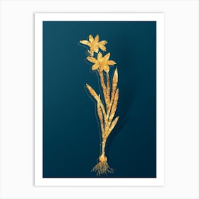 Vintage Ixia Liliago Botanical in Gold on Teal Blue n.0217 Art Print