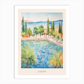 Swimming In Zadar Croatia Watercolour Poster Art Print