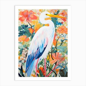 Colourful Bird Painting Egret 1 Art Print