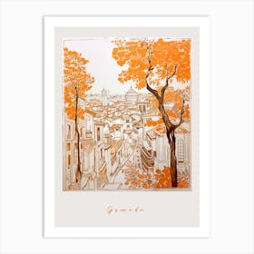Granada Spain Orange Drawing Poster Art Print