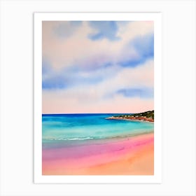 Cala Comte Beach, Ibiza, Spain Pink Watercolour Art Print