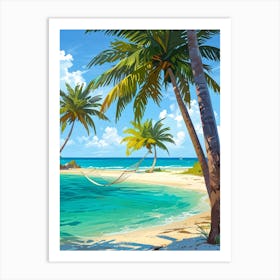 Beach With Palm Trees Art Print