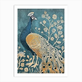 Blue Mustard Peacock In The Wild Flowers 2 Art Print