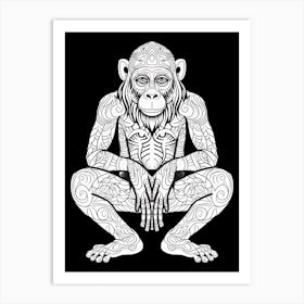 Thinker Monkey Tribal Illustration 6 Art Print