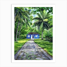 Blue House In The Forest Art Print