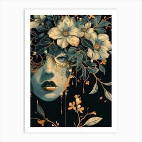 Woman With Flowers On Her Head 10 Art Print