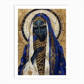 Golden Blue African Woman Art Print