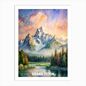 Grand Teton National Park Watercolor Painting Art Print