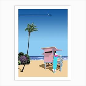 California, USA. Surf beach — City Pop art, retrowave/vaporwave poster, 80s, aesthetic poster Art Print