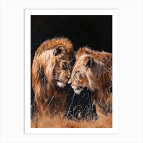 African Lion Mating Rituals Acrylic Painting 2 Art Print